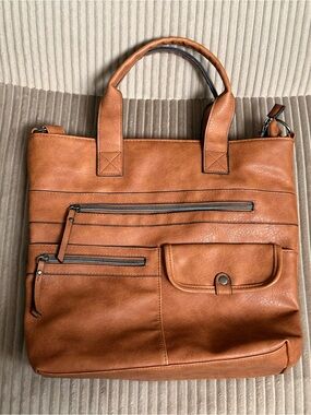 American Eagle Cognac Multi-Pocket Utility Tote Bag